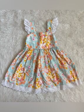 Cheeky Plum Girls Feminine Pastel Floral Sundress with Ruffles & Lace